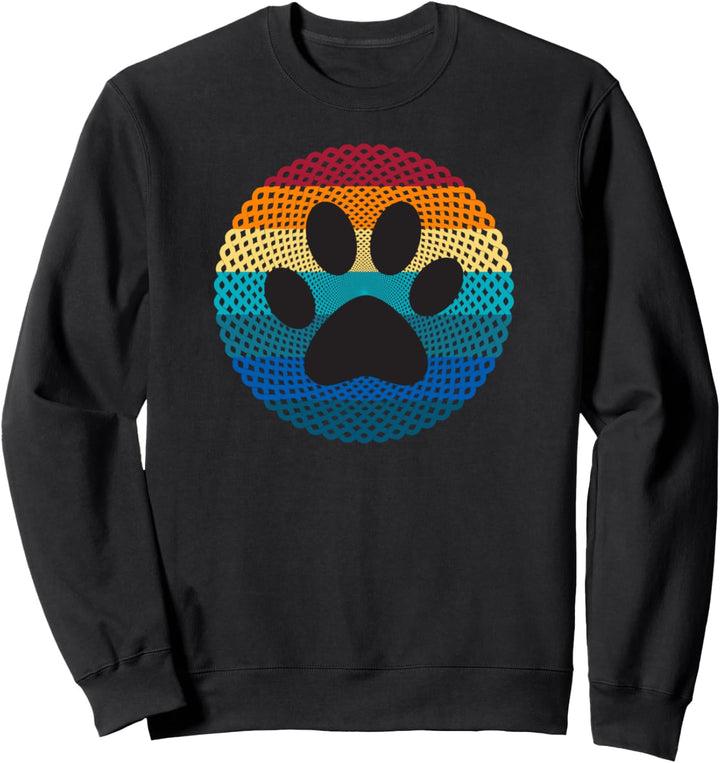 Hundepfoten im Retro-Stil, spiralförmig, Regenbogenfarben Sweatshirt