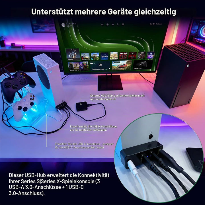 3.0 USB-Hub für Xbox Series X &amp; S, Joso 4-Port-USB-Erweiterung mit Typ-C, kompatibel mit Xbox Series
