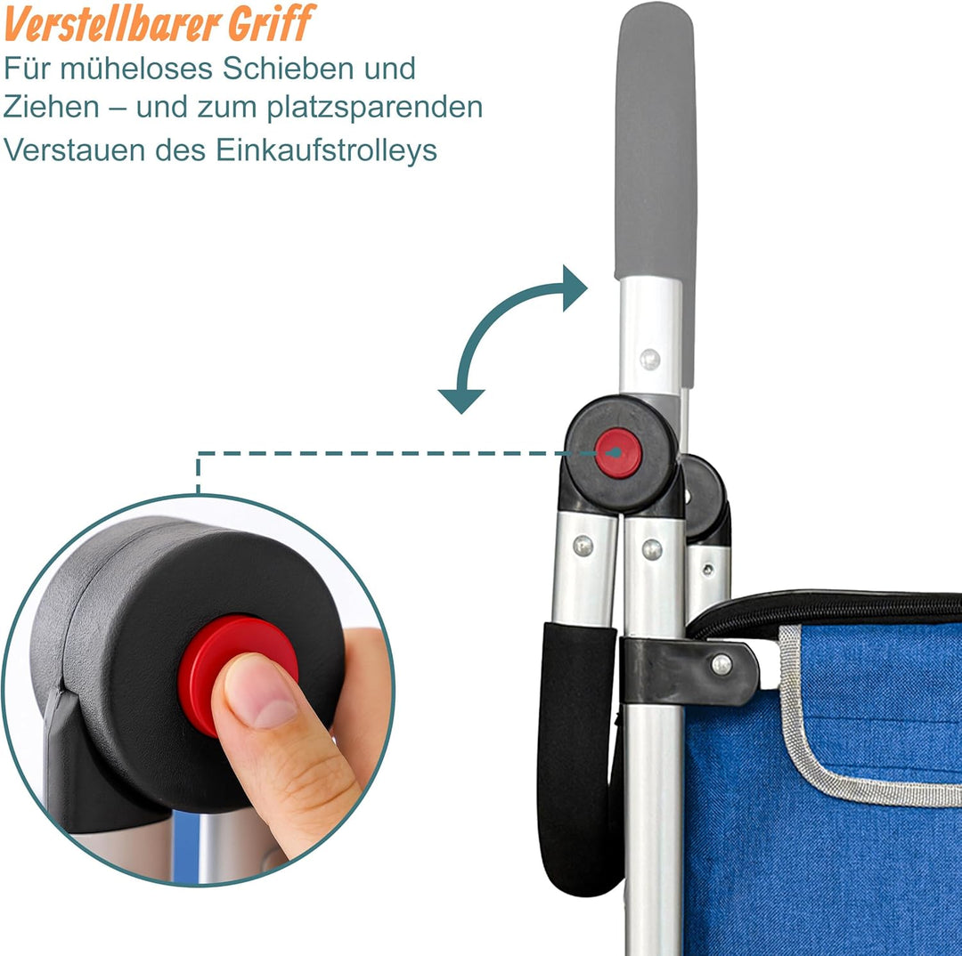 Relaxdays Einkaufstrolley, 2 grosse Räder, Kühlfach, abnehmbare Tasche, 45 l, bis 35 kg, Einkaufswag