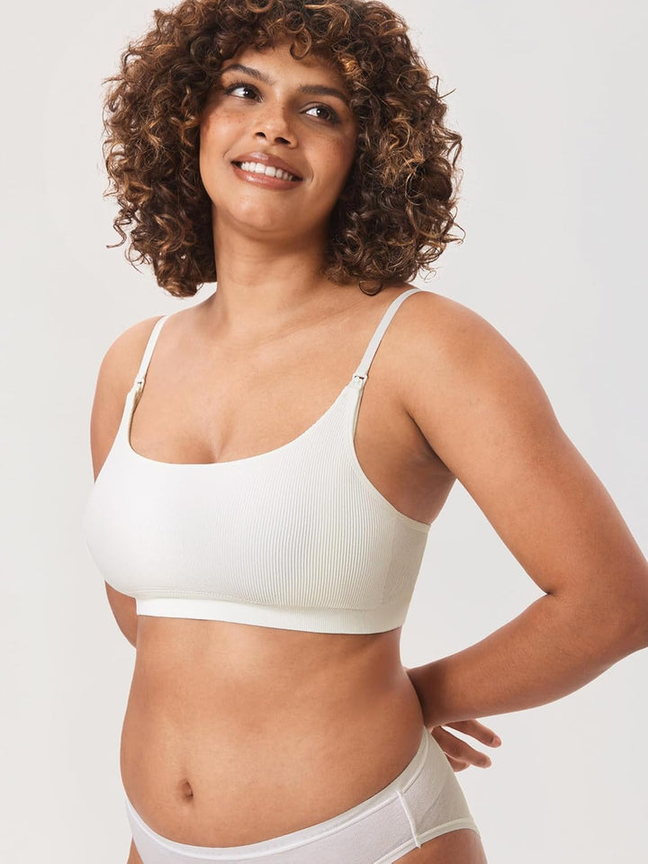 MOMANDA Damen Still BH ohne Bügel Seamless Gerippt Bralette Sport Schwangerschafts Stillen BHS Schla