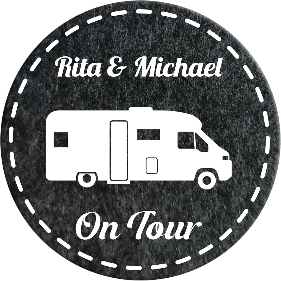 4 Filz Untersetzer Camping personalisiert mit Wunschtext und Motiv, Geschenk für Camper, Wohnwagen D
