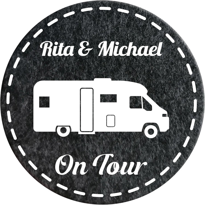 4 Filz Untersetzer Camping personalisiert mit Wunschtext und Motiv, Geschenk für Camper, Wohnwagen D