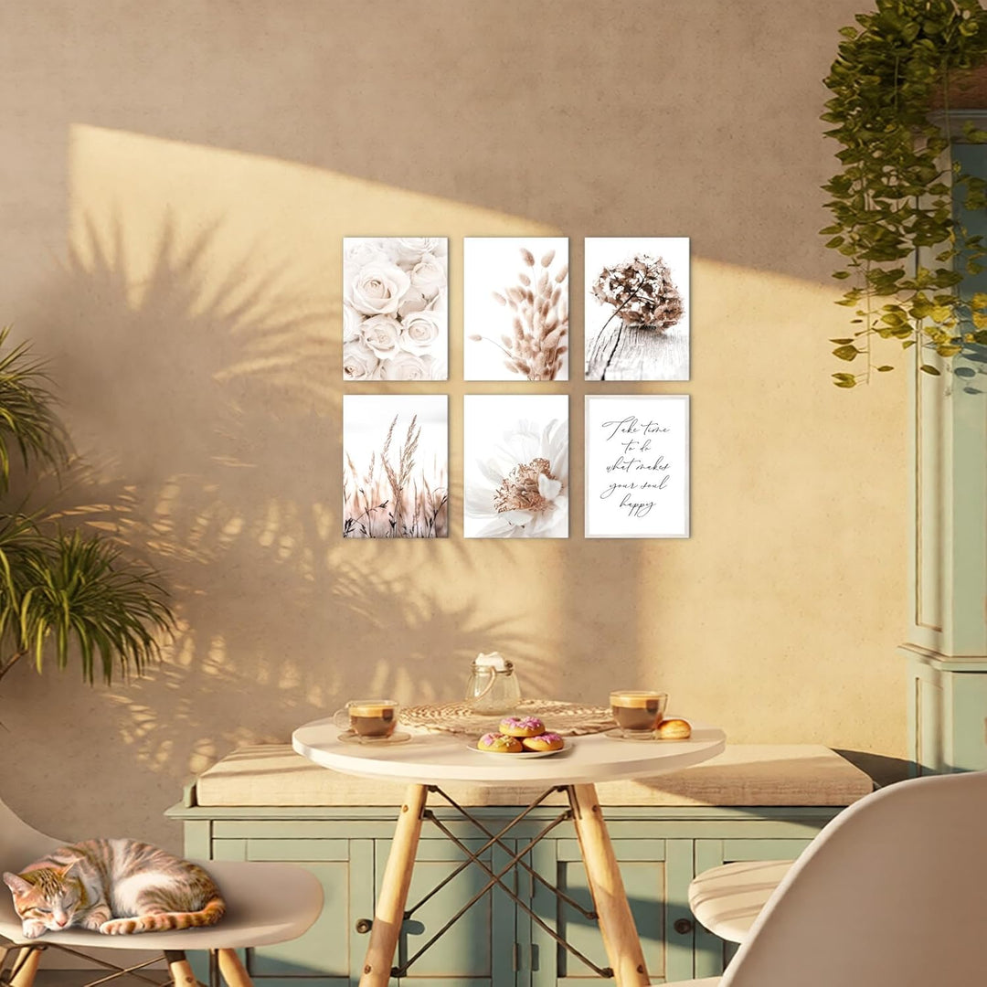 Novart Wandbilder Set - KOMPLETT AUFHÄNGFERTIG - - Moderne Bilder Boho Blumen Wohnzimmer Schlafzimme