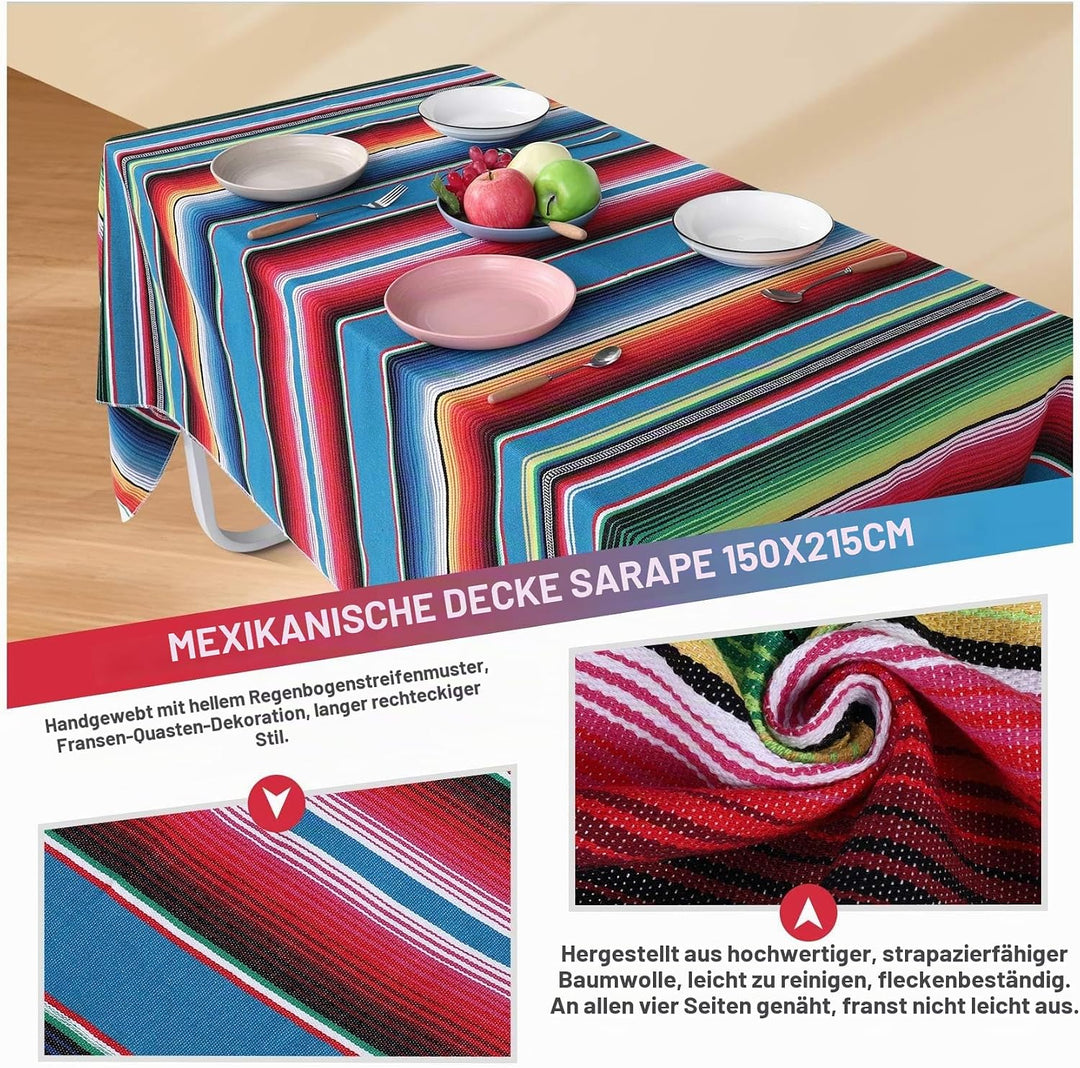 Mexikanische Decke, Sarape Picknick, Tischdecke, warme Decke, Yoga-Stange, 120 x 180 cm