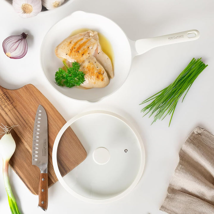 Moritz & Moritz Keramik Pfanne mit Deckel 26cm - frei von PFAS, PFOA & PTFE - Antihaft Bratpfanne 26