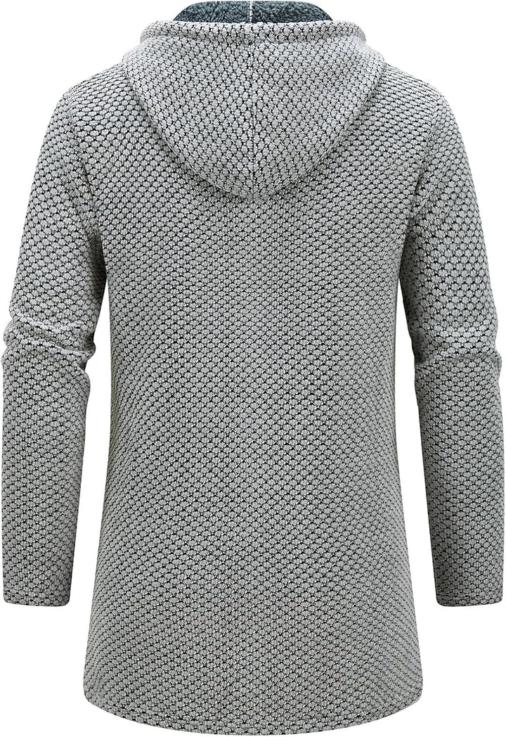 KUDORO Strickjacke Herren Cardigan Lang Trachtenjacke Kapuze mit Kapuze Gestrickt Pullover Hoodie Wi