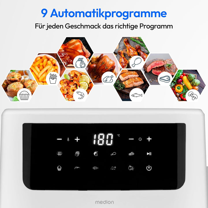 MEDION P10 XL Duo Heissluftfritteuse (6,8 Liter XXL, Airfryer, 2.150 Watt, zwei Heizelemente aus Ede