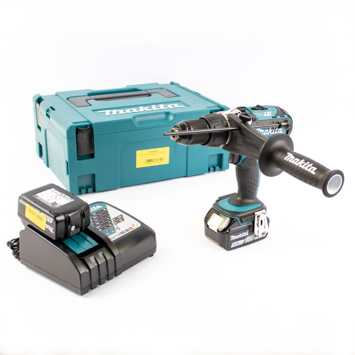 Makita Akku-Schlagbohrschrauber 3-Gang 18 V/5,0 Ah, 2 Akkus und Ladegerät im Makpac, DHP451RTJ mit 2