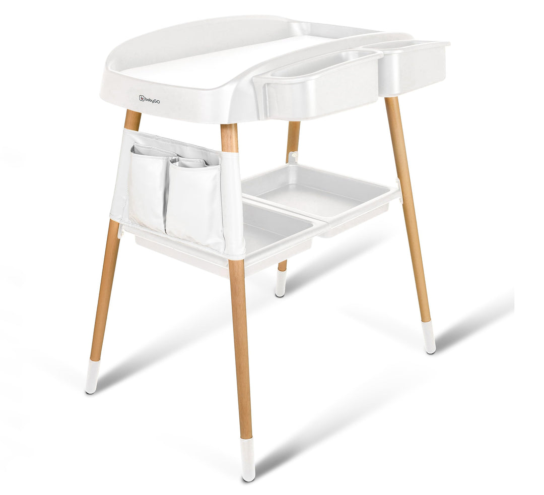 babyGO ChangMe moderner Wickeltisch aus Buchenholz - Perfekte Babyzimmer Ausstattung für bequemen Wi
