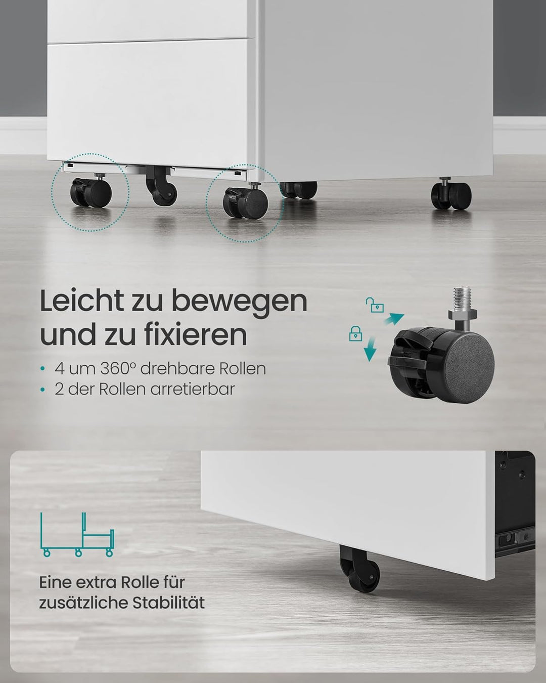 SONGMICS Rollcontainer, Metallschrank, mobiler Aktenschrank, Druckertisch, abschliessbar, 4 Schublad
