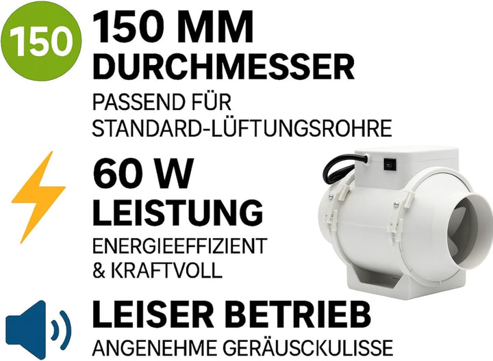 Weedness Grow Abluft 2-stufig 405-520 m³/h 150 mm Anschluss - Lüfter Zu & Ventilator Rohrventilator