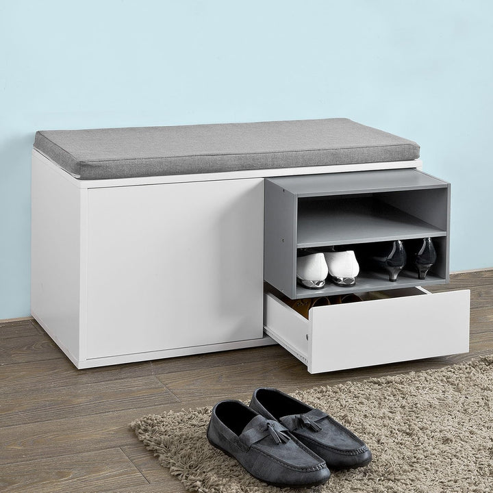 SoBuy FSR37-W Sitzbank mit Sitzkissen Schuhschrank Garderobenbank Bettbank weiss BHT ca: 80x46x35cm