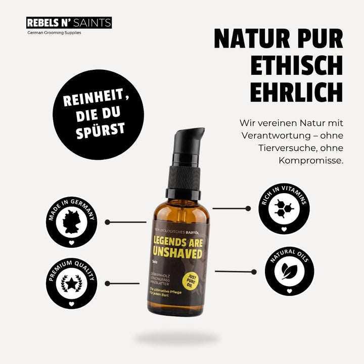 REBELS N' SAINTS Bartöl Solis - 100% natürlich - Pflegt Bart und Haut - Made in Germany - 50 ml Zede