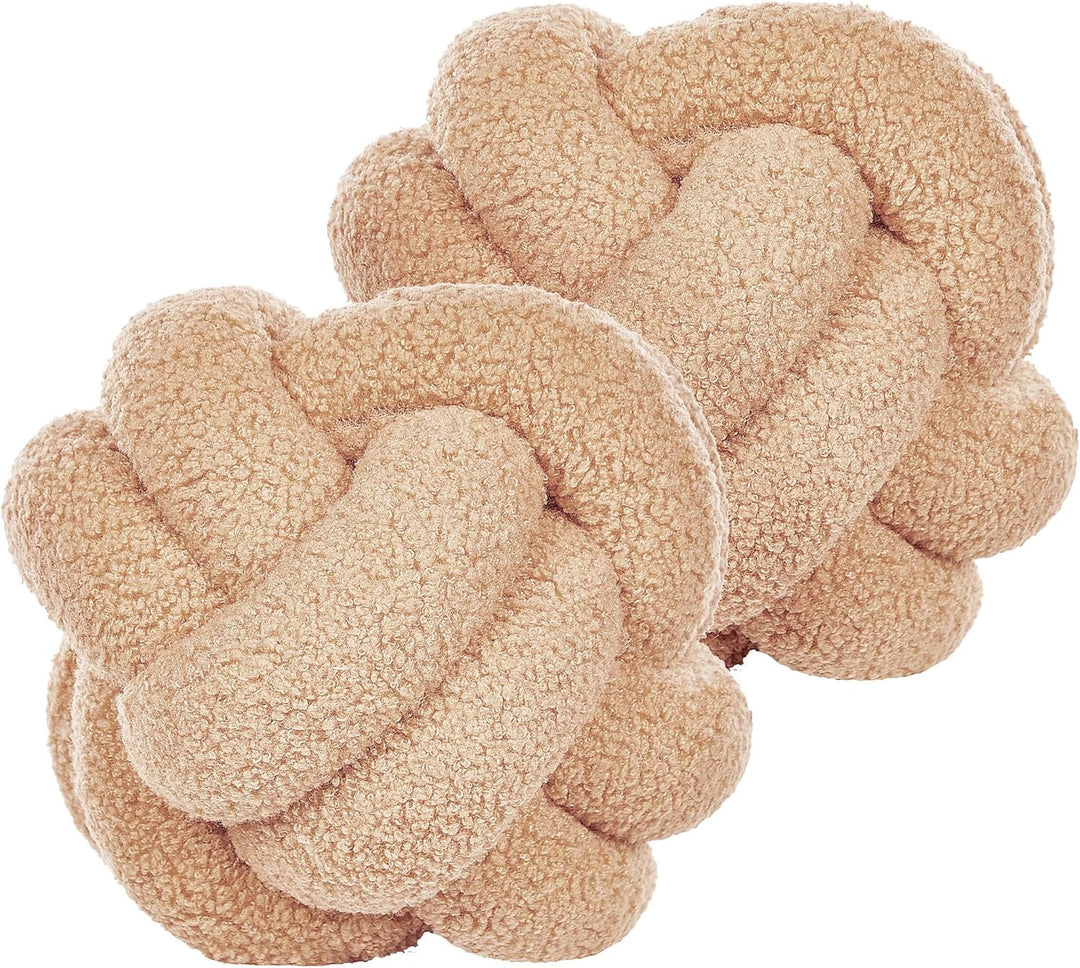 Set aus 2 modernen Boucle Deko Knoten Kissen Beige 19 x 19 cm Malni