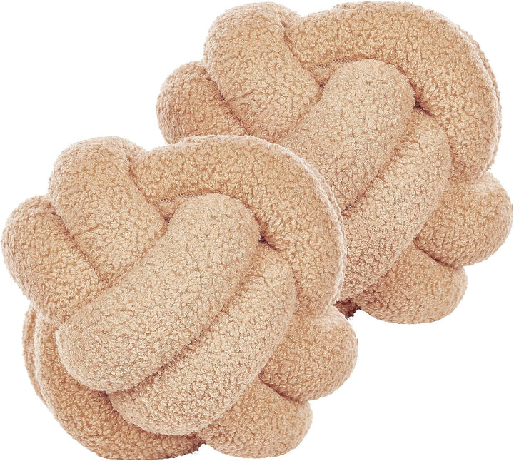 Set aus 2 modernen Boucle Deko Knoten Kissen Beige 19 x 19 cm Malni