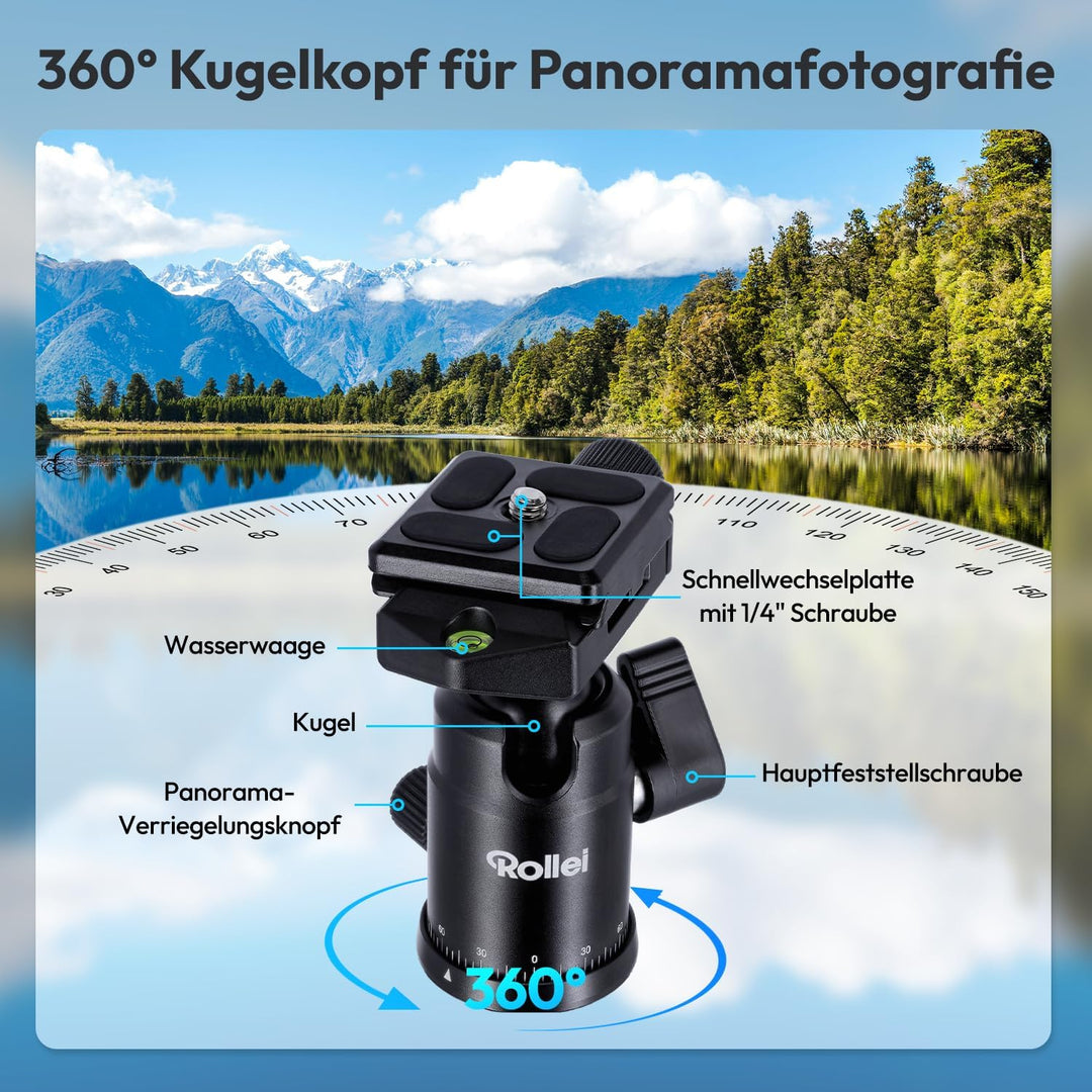 Rollei Compact Traveler No. 1 - leichtes Reisestativ aus Aluminium mit geringem Packmass von nur 31,