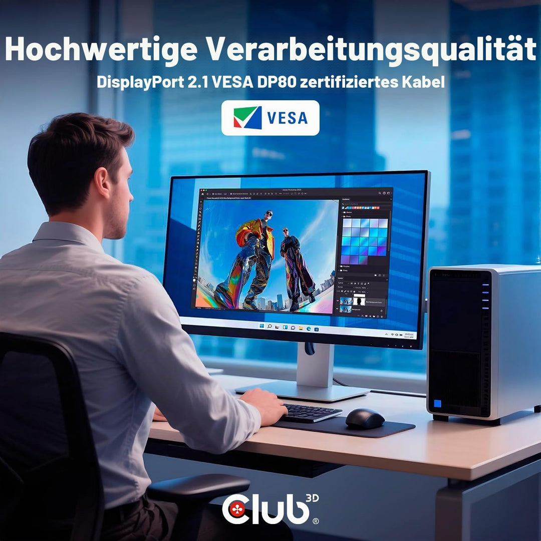 Club3D CAC-1094 DisplayPort™ 2.1 VESA DP80 zertifiziertes Kabel 8K240Hz 2m, CAC-1094