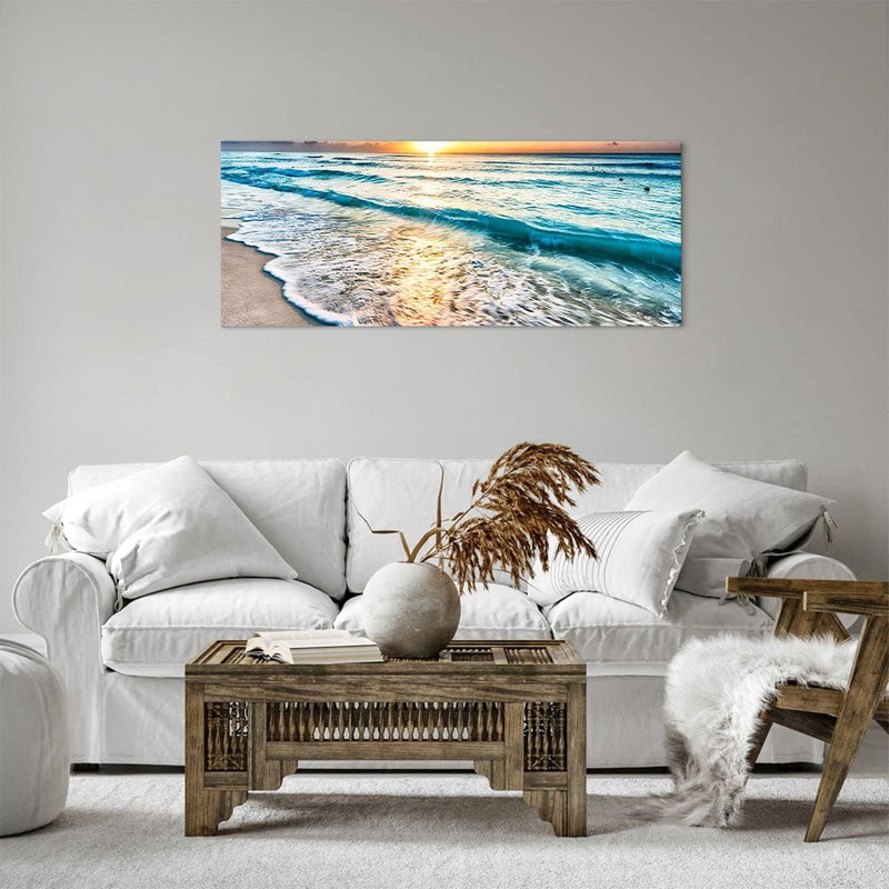 Panorama Bilder auf Leinwand 100x40cm Leinwandbild Meer Welle Strand Gross Wanddeko Bild Schlafzimme