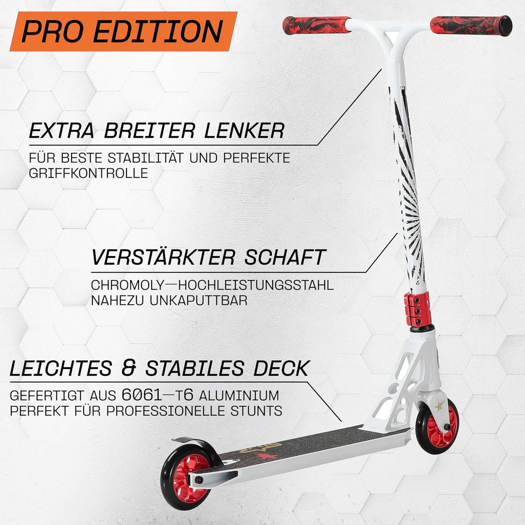 STAR SCOOTER Pro Sport Freestyle Kick Stunt Scooter für Kinder ab 7 Jahre, Erwachsene | 110 120mm Pr