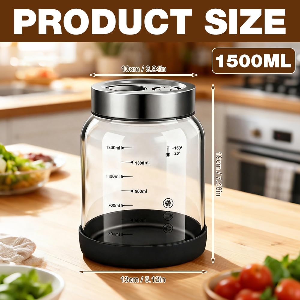 Fermentiergläser mit Deckel, 1L Grosses Gärglas mit Entlüftungsventil, Fermentationsglas, Kimchi Beh