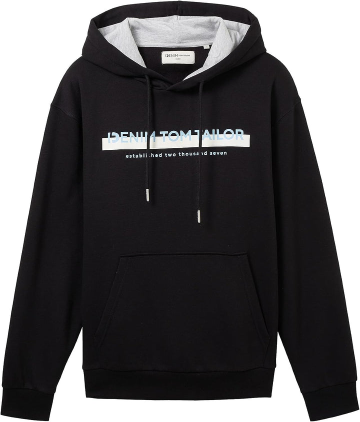 Tom Tailor Denim Herren 1043298 Hoodie Sweatshirt mit Logo-Print (1er Pack) S 29999-black, S 29999-b