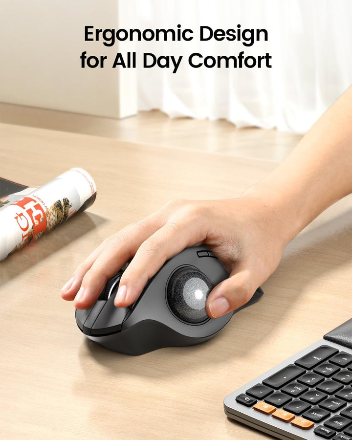 ProtoArc EM01 NL Trackball Maus, Verstellbarer Winkel Maus, 2.4G USB Kabellos & 2*Bluetooth, Daumens