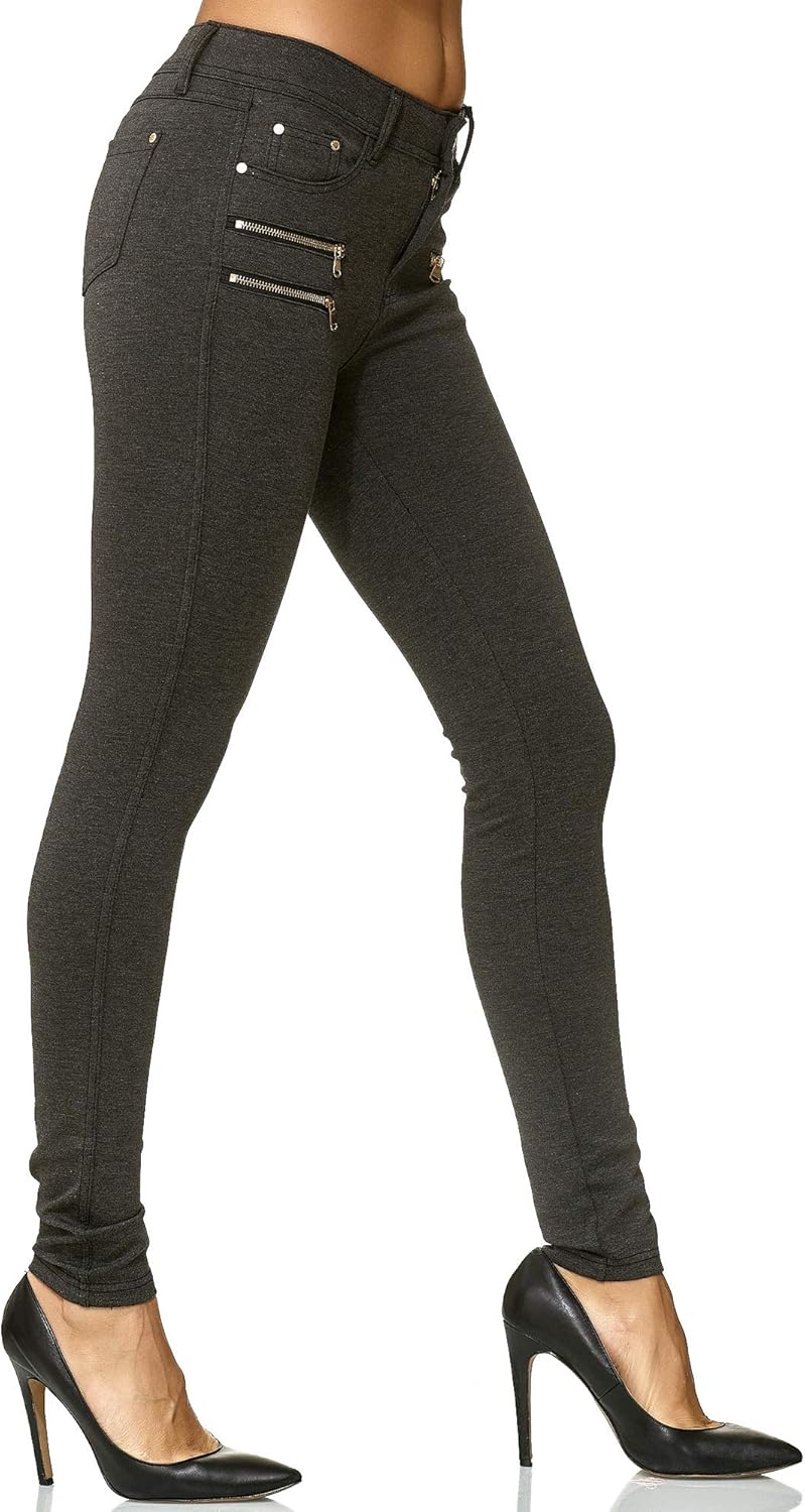 Elara Damen Stretch Hose Skinny Fit Jegging Chunkyrayan 38 Slim Dunkelgrau, 38 Slim Dunkelgrau