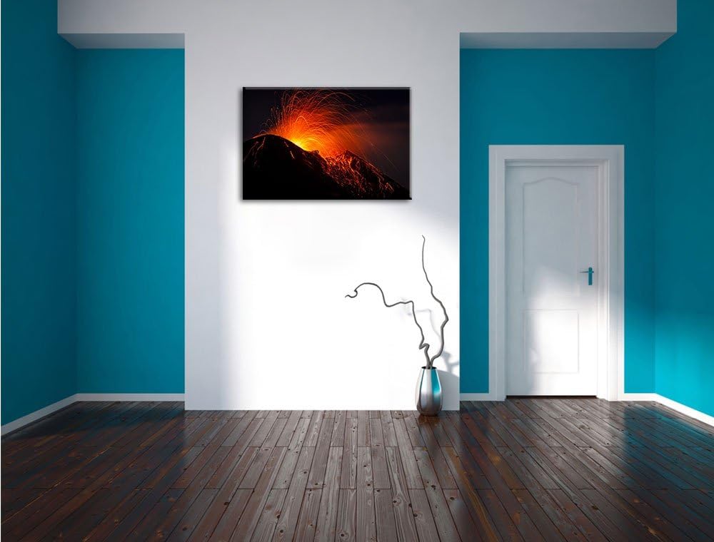 Dark Bedrohlicher Vulkanausbruch Format: 100x70 auf Leinwand, XXL riesige Bilder fertig gerahmt mit