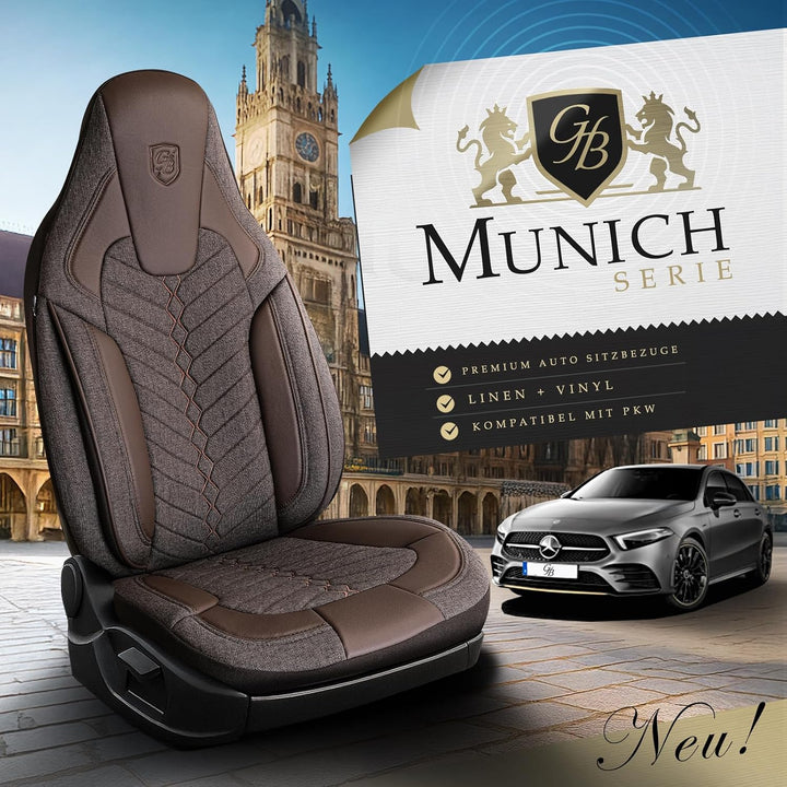 Autositzbezüge Universal für PKW &amp; SUV – Premium Vordersitze Auto Sitzbezug aus Leinen, Braun, Airba