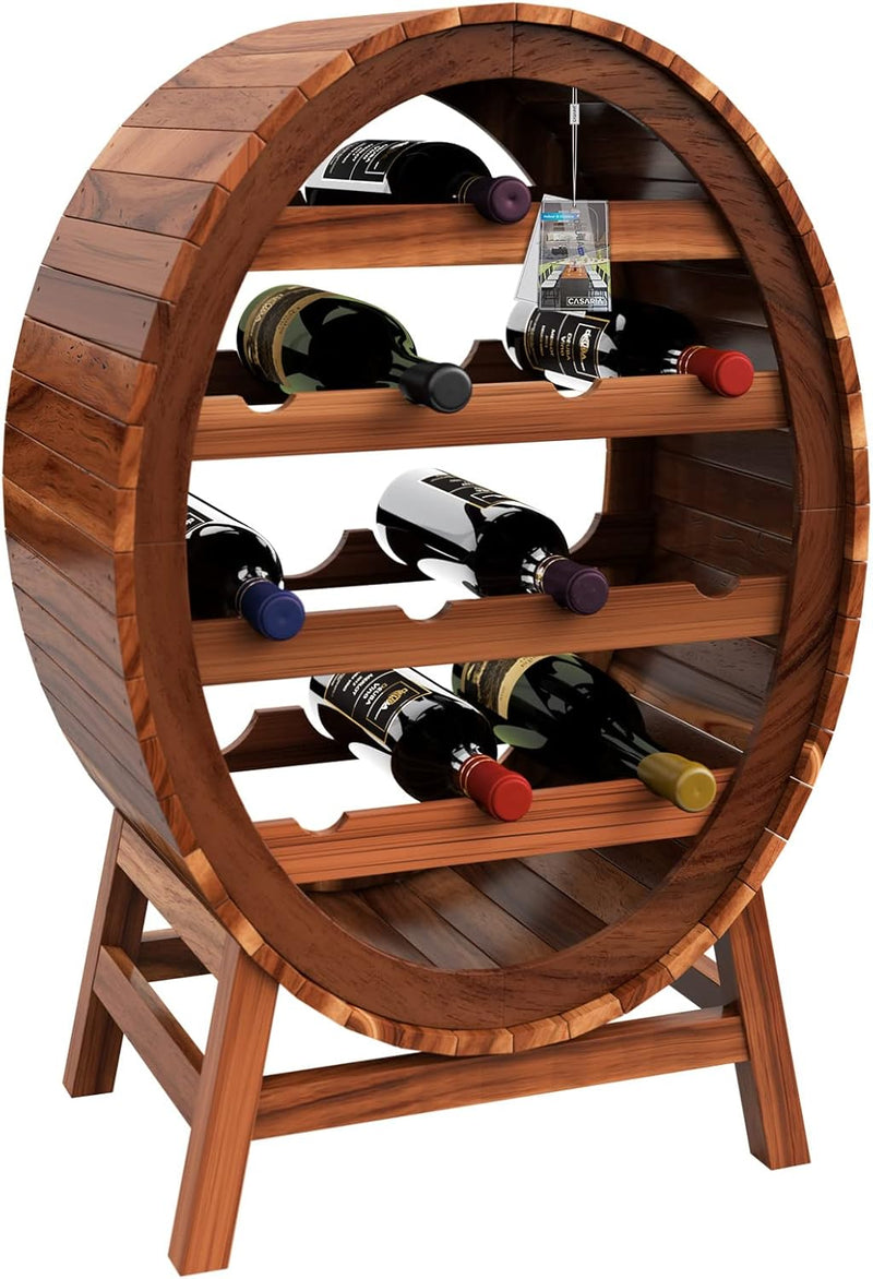 Casaria Weinregal für 12 Flaschen Akazien Holz Fass Stehend 90x 50x 30 cm Keller Küche Wohnzimmer We