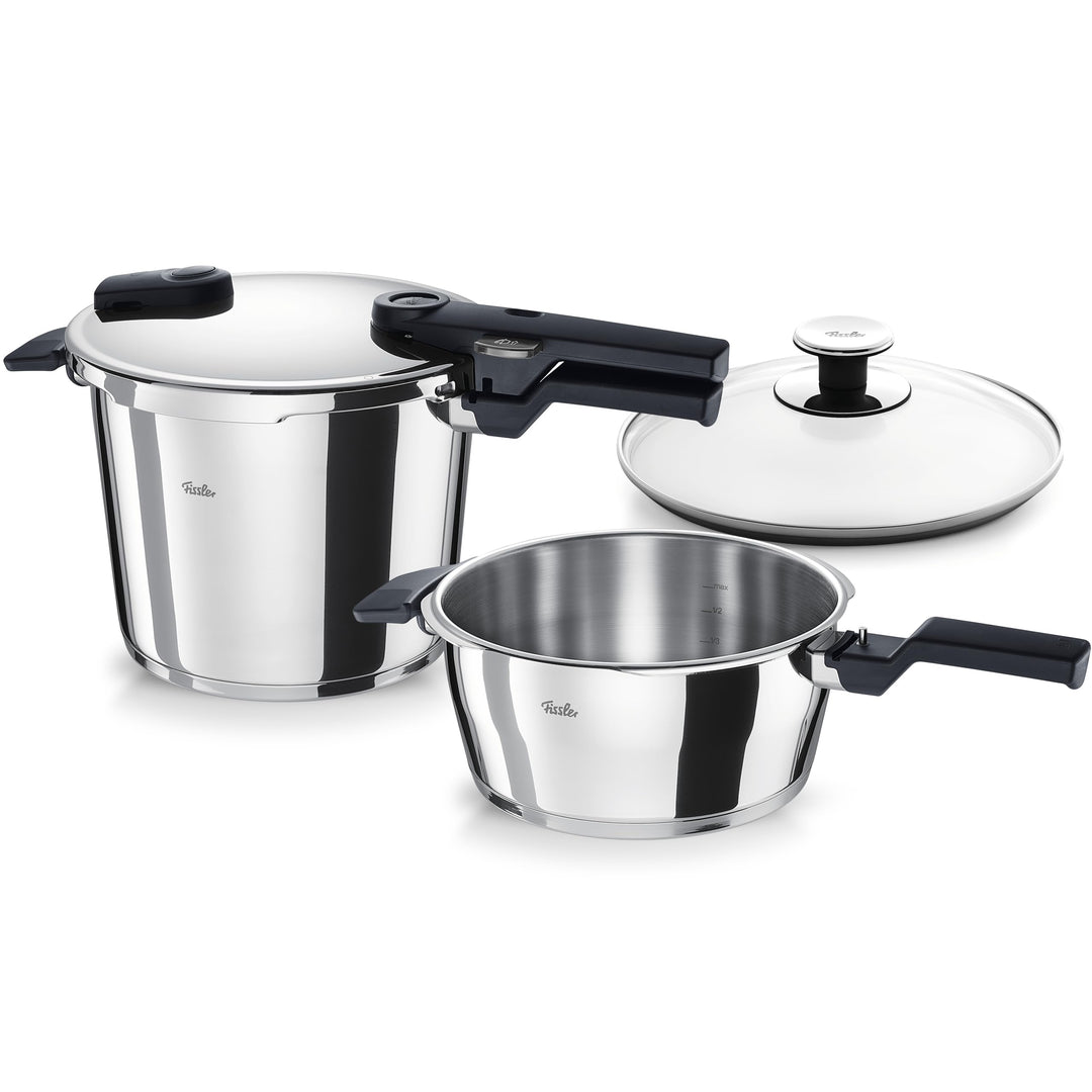 Fissler Vitaquick / Schnellkochtopf-Set, 3-teilig (2 Schnellkochtöpfe mit Metalldeckel 3,5 L + 6 Lit