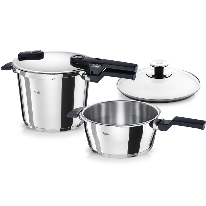Fissler Vitaquick / Schnellkochtopf-Set, 3-teilig (2 Schnellkochtöpfe mit Metalldeckel 3,5 L + 6 Lit