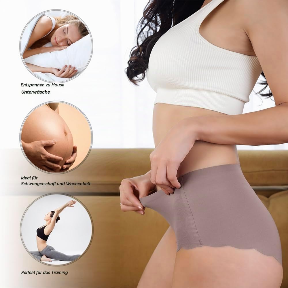Unterhosen Damen,Nahtlos Slips Unterwäsche Frauen,Hohe Taille Panties,No Show Panties,Mehrpack 4Er P