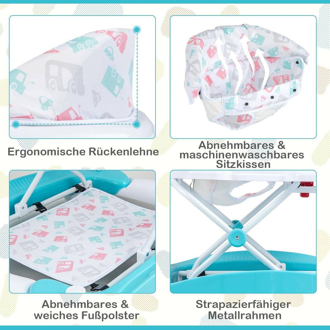COSTWAY 6 in 1 Lauflernhilfe, Lauflernwagen mit abnehmbarem Spielboard & Fusspolster, Baby Walker hö