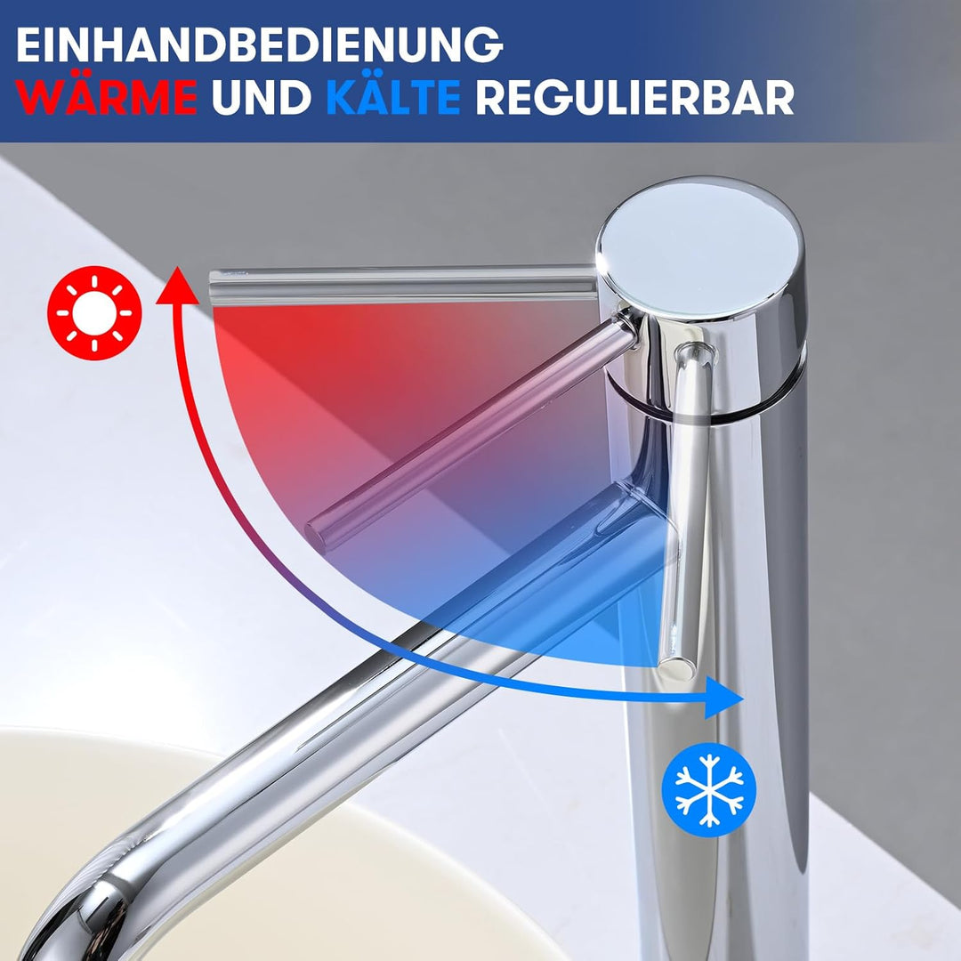 Waschtischarmatur Hoch Edelstahl, BuntHaus Mischbatterie Bad, Wasserhahn Einhebelmischer Keramikkart
