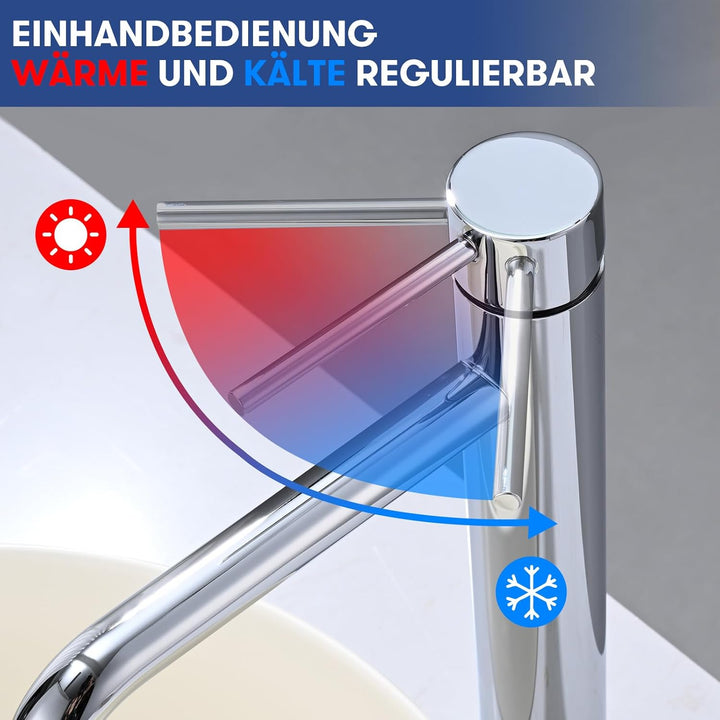 Waschtischarmatur Hoch Edelstahl, BuntHaus Mischbatterie Bad, Wasserhahn Einhebelmischer Keramikkart