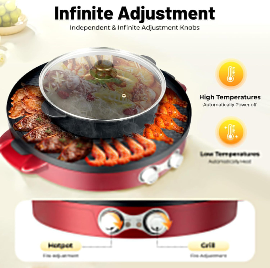 2 in 1 Hotpot und Raclette grill, Hot Pot Elektrischer, Heizelement aus Edelstahl, Korean BBQ Grill,