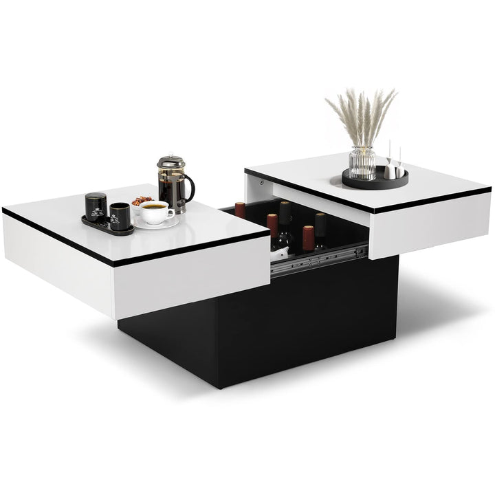 VOWNER Couchtisch, Moderner Couchtisch, Ausziehbarer Schreibtisch, Wohnzimmertisch mit 2 Stauräume,