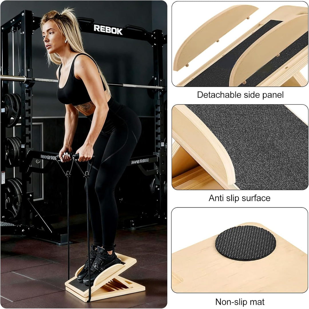Balance Board und Schrägbrett aus Holz, Verstellbares‌ Wadendehner, Wackelbrett für Physiotherapie,