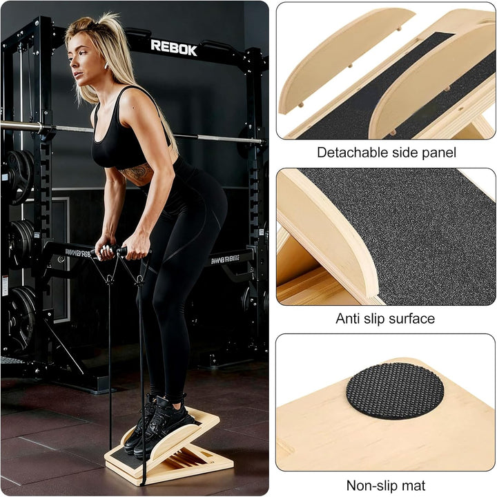 Balance Board und Schrägbrett aus Holz, Verstellbares‌ Wadendehner, Wackelbrett für Physiotherapie,