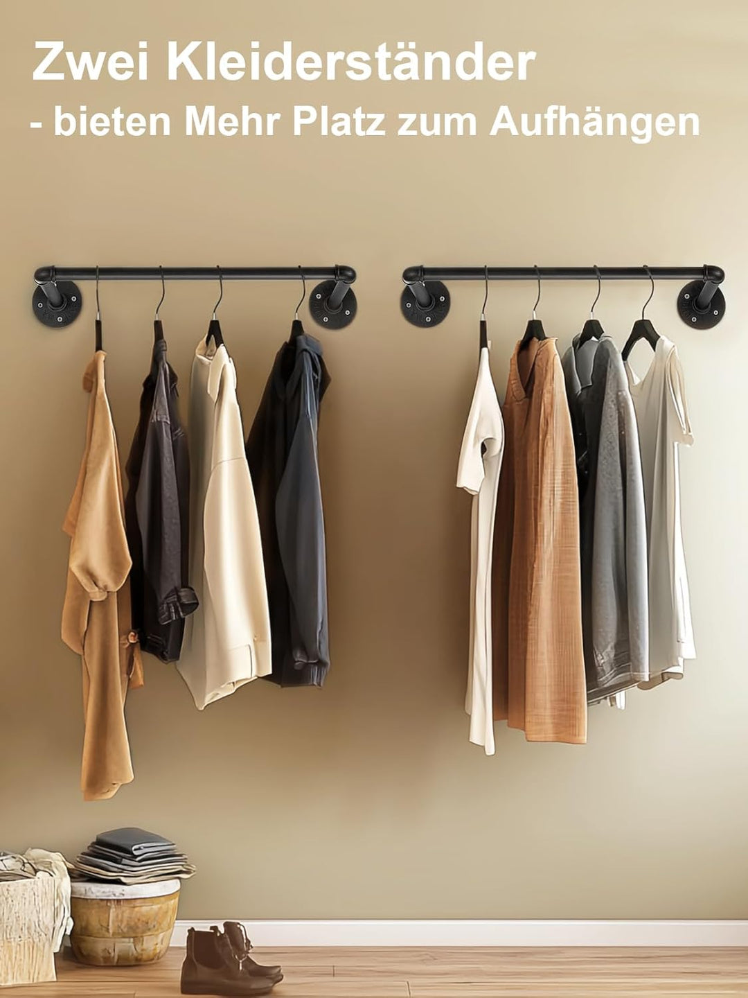 2-Pack Kleiderständer für die Wand 50cm Rohr Kleidergestell Industrieller Stil Wandhänger Abnehmbare