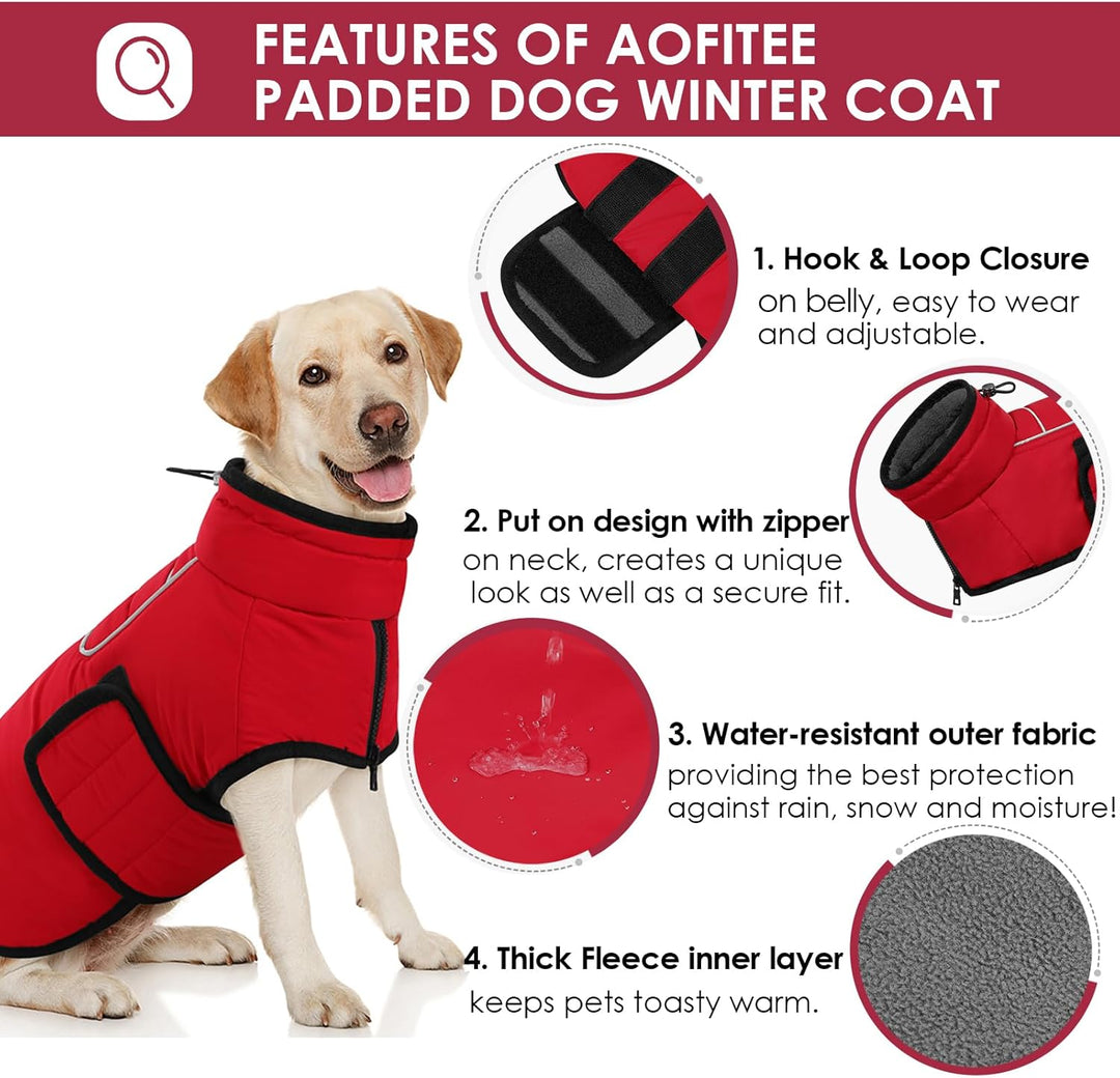 AOFITEE Hundemantel für Grosse Hunde, Warme 2XL Hundejacke Hundemantel, Rollkragen-Hundefleecejacke