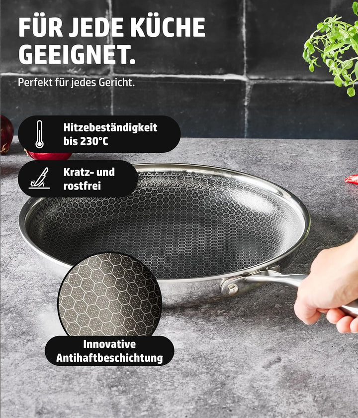 HENSSLERS® Pfanne 28 cm [ALLE HERDARTEN] - Bratpfanne zum Kochen &amp; Braten - Antihaft Wabenpfanne - I
