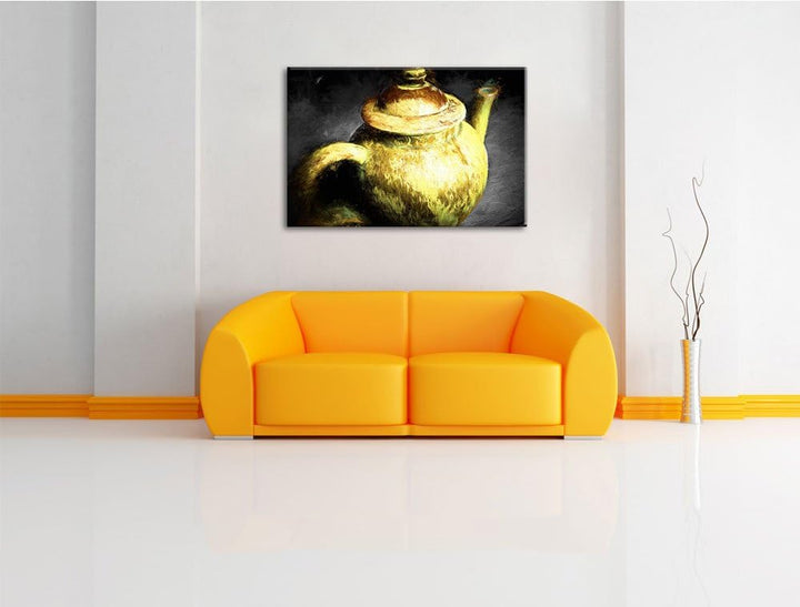 klassische alte Teekanne aus Keramik schwarz/weiss Deluxe Format: 100x70 cm auf Leinwand, XXL riesig