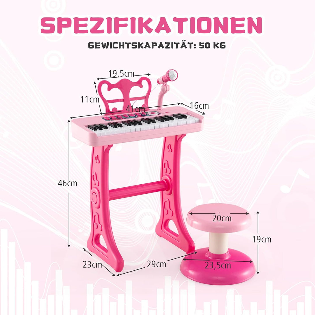 DREAMADE Kinder Keyboard, 37 Tasten E-Piano mit Notenständer & Mikrofon & Hocker, Klavier Spielzeug