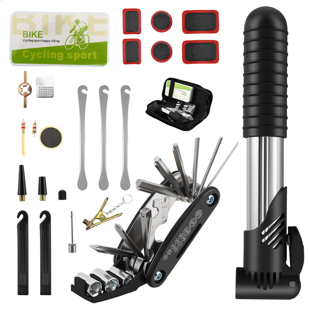 Fahrrad Reparaturset 16-in-1 mit Satteltasche und 120 PSI Mini-Luftpumpe,Flickzeug Fahrrad Multitool