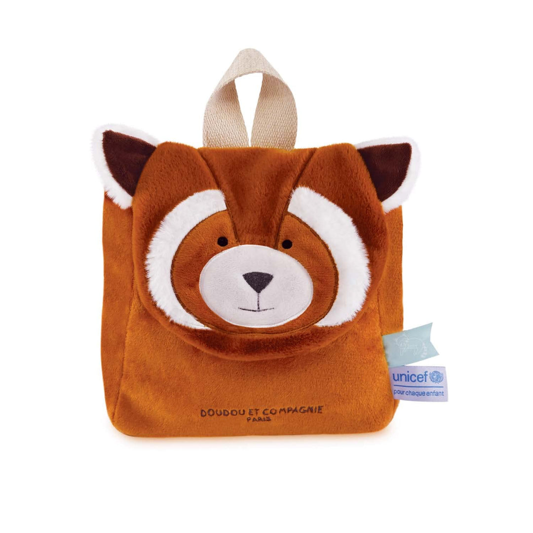 Doudou et Compagnie - Rucksack Panda rot – UNICEF – 20 x 20 x 10 cm – Klettverschluss – verstellbare