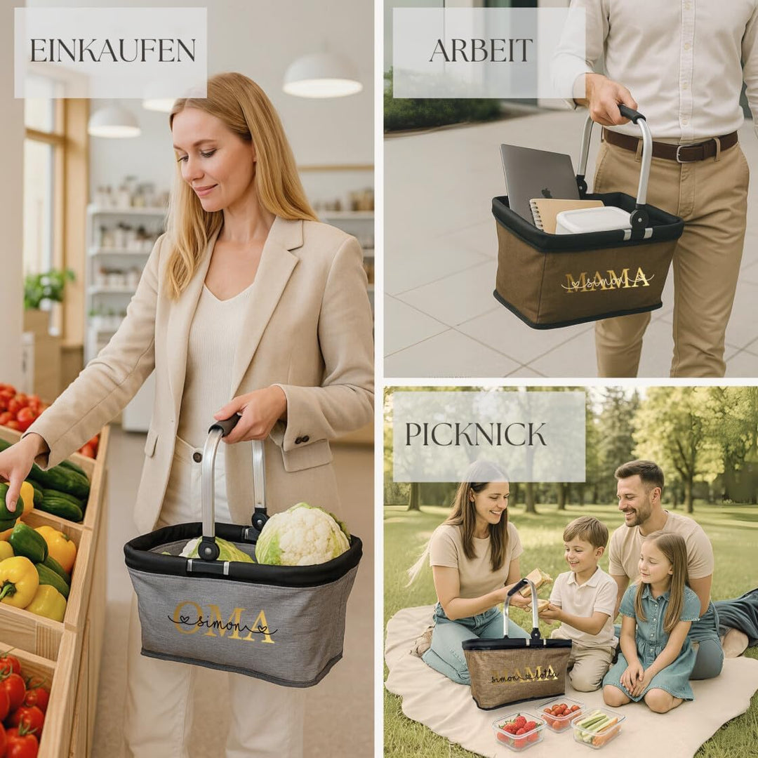 AWASG Einkaufskorb Oma personalisiert, Personalisiertes Geschenk Einkaufstasche mit Name, Tragekorb