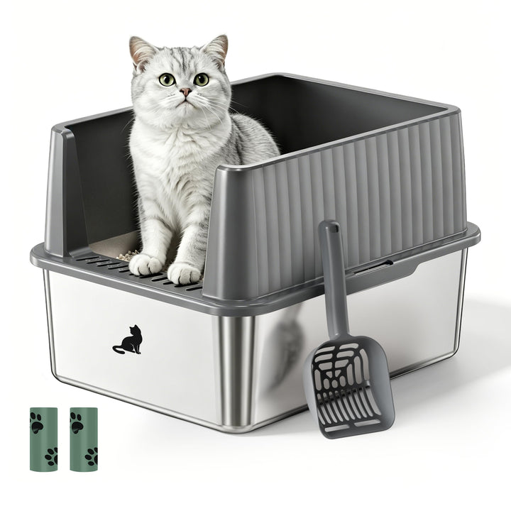Zedelmaier Edelstahl Katzentoilette System – Katzenklo Edelstahl XXL für grosse Katzen & 2 Katzen –