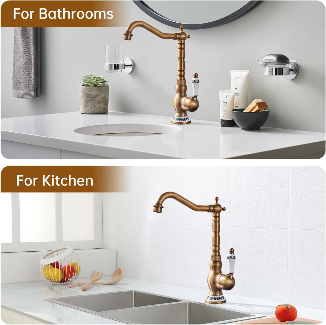 Wasserhahn Küche Retro Messing Armatur Bad Mittelalter Küchenarmatur Hoher Bogen Mischbatterie Spült